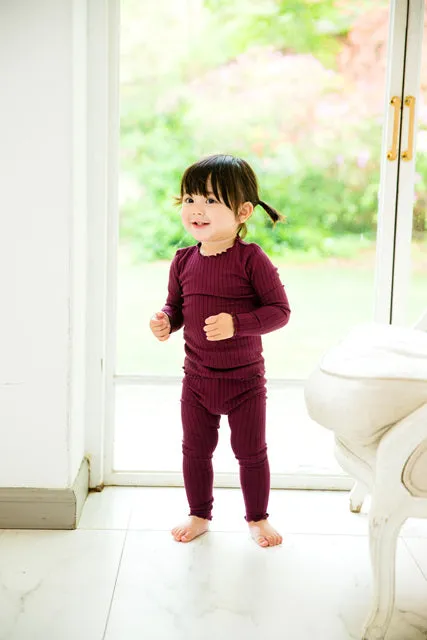 Shirring Wine Long Sleeve Pajama