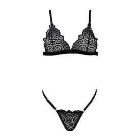 Shots Le Desir Magic Lace Velvet Lingerie Bra and Panty Set Black
