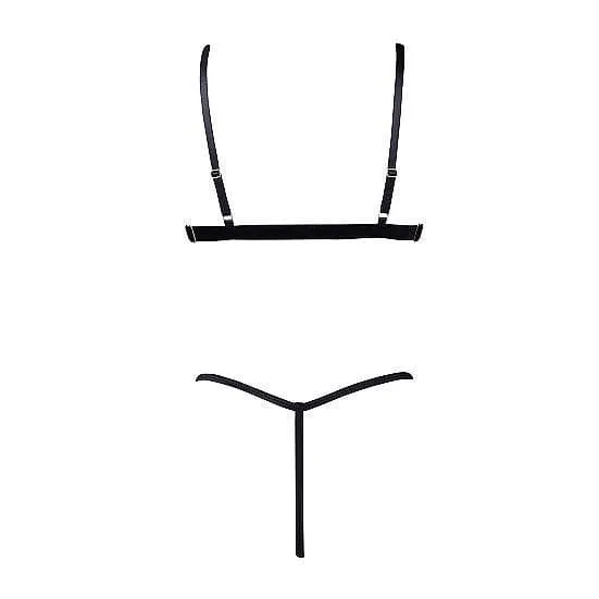 Shots Le Desir Magic Lace Velvet Lingerie Bra and Panty Set Black