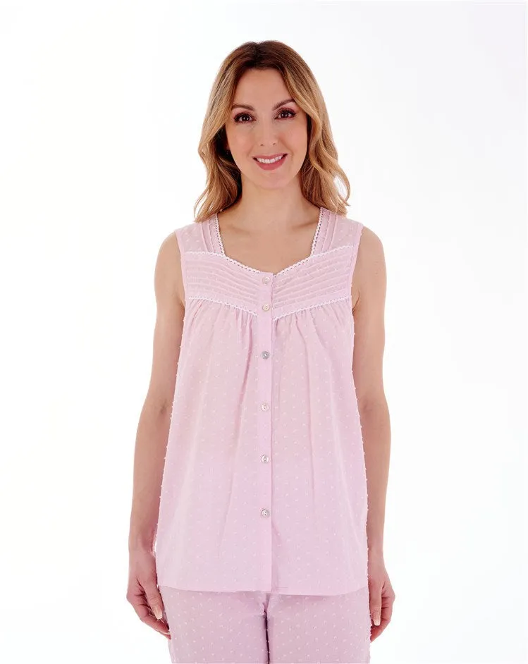 Slenderella Dobby Dot Button Down Woven Cotton Pyjama