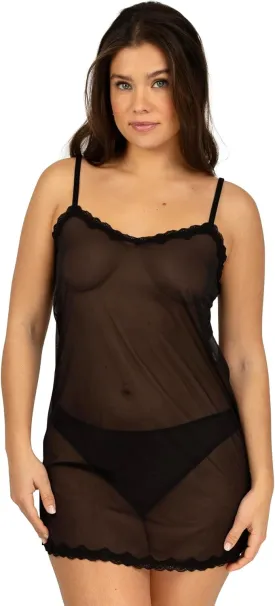 Smart and Sexy Women's SA1386 Mesh and Lace Trim Chemise