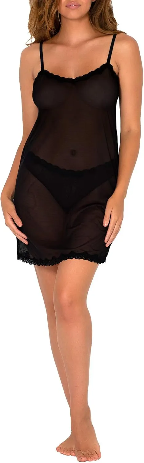 Smart and Sexy Women's SA1386 Mesh and Lace Trim Chemise