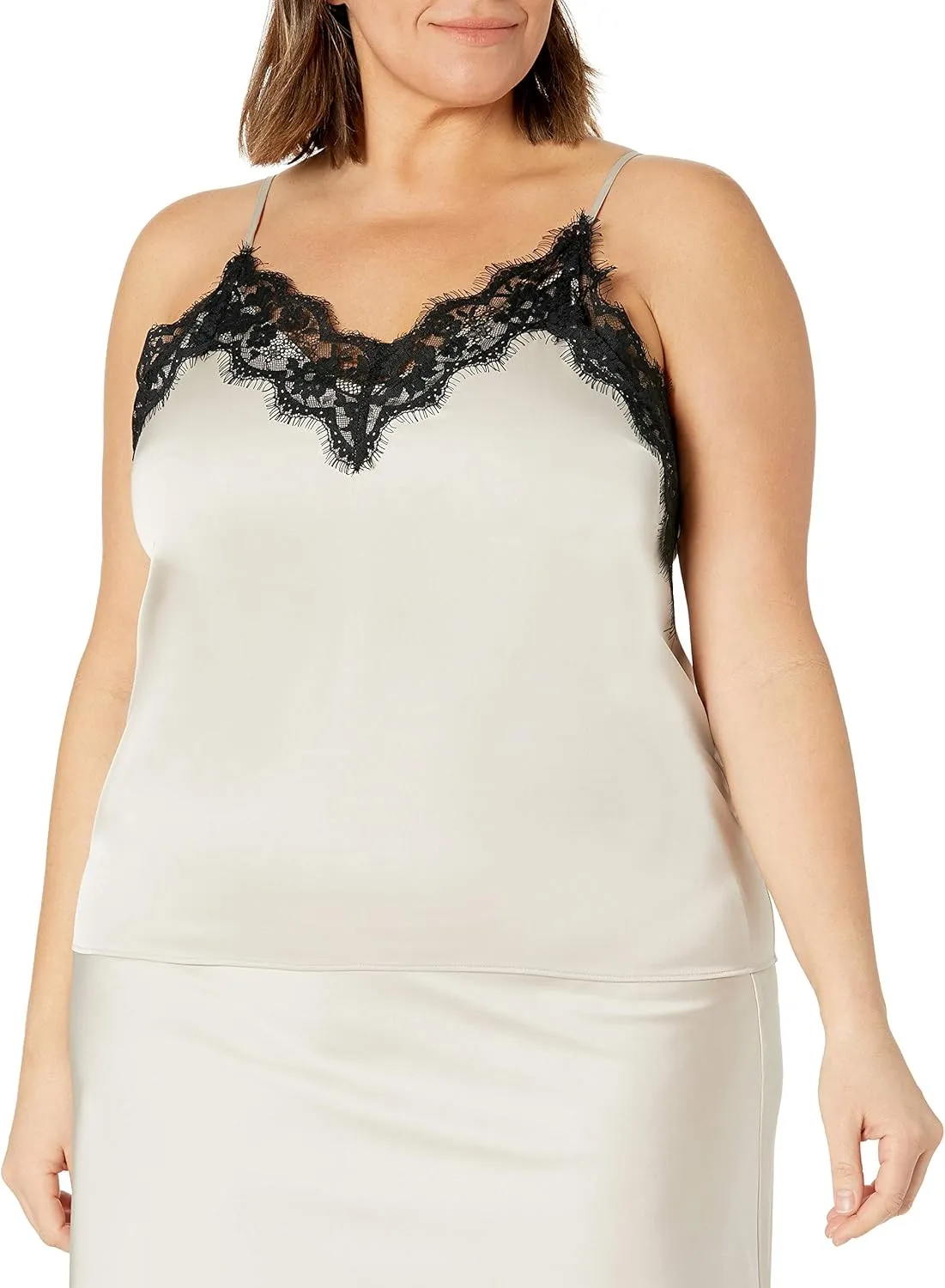 The Drop Women's Natalie V-Neck Lace Trimmed Camisole Tank Top