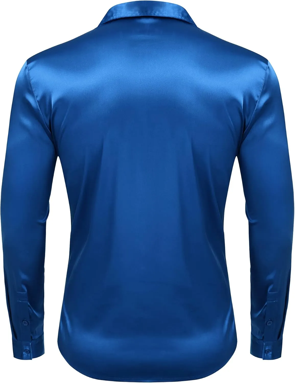 URRU Men's Luxury Shiny Silk Like Satin Dress Shirt Long Sleeve Casual Slim Fit Muscle Button Up Shirts