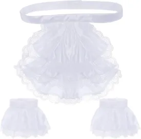 Victorian Lace Jabot Cuffs Set Colonial Lace Ruffle Collar Cuffs Steampunk Accessory for Judge Pirate Costume Cosplay