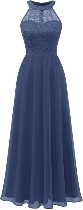 Wedtrend Women's Formal Dress, Halter Long Prom Dress Floral Lace Bridesmaid Dresses