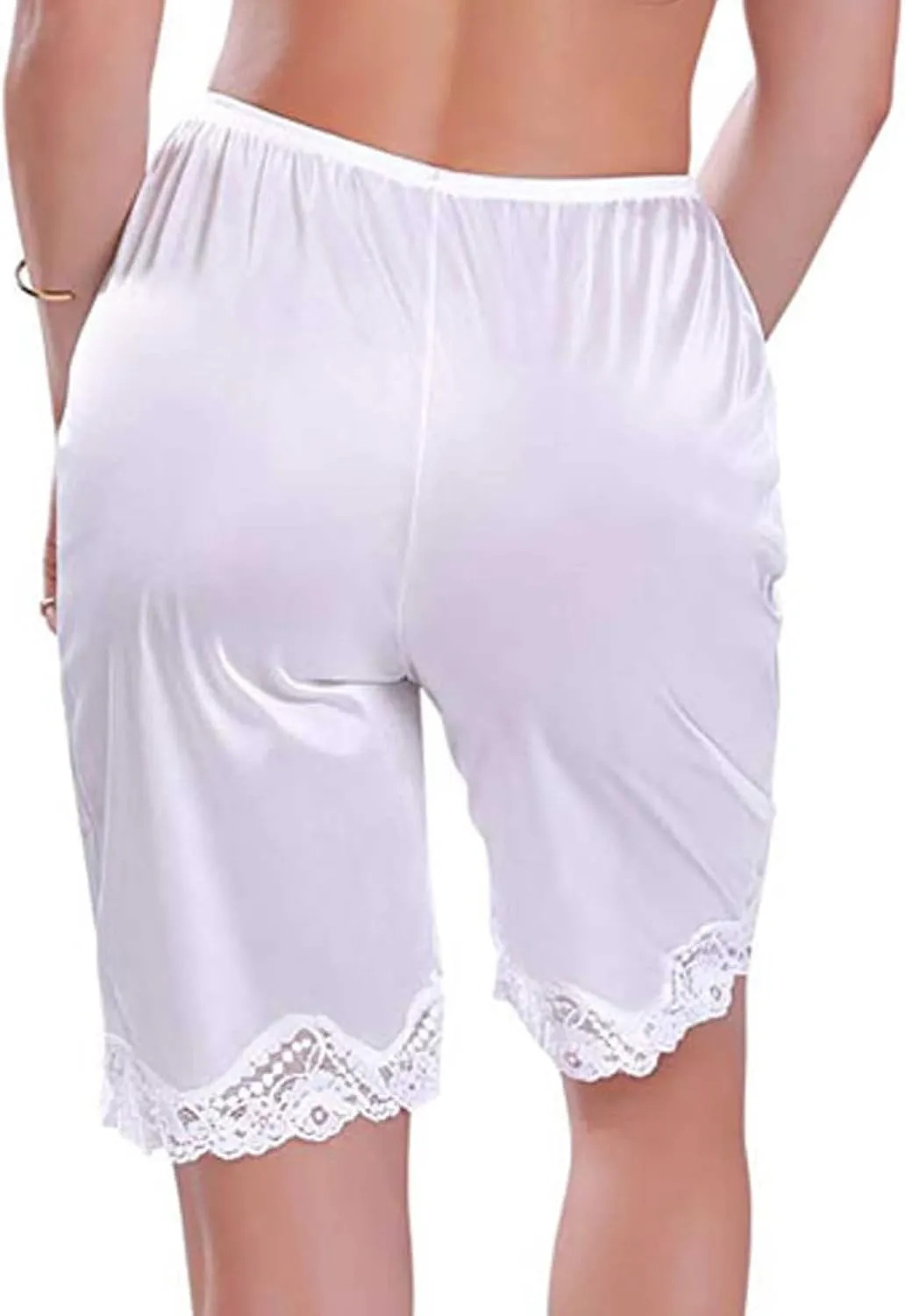 Women Culotte Half Slips Satin Bloomer Pettipants Under Dresses Lace Trim Pants Elastic Waist Liner Slip Shorts