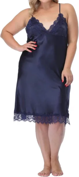Women's Plus Size Full Slips Lace Chemise Lingeries Sexy Front Slit Negligees Silky Nightgown Sleepwear