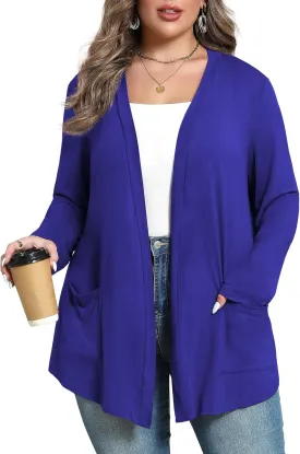 Women's Plus Size Lightweight Long Sleeve Casual Soft Open Front Cardigan Cover ups with Pockets