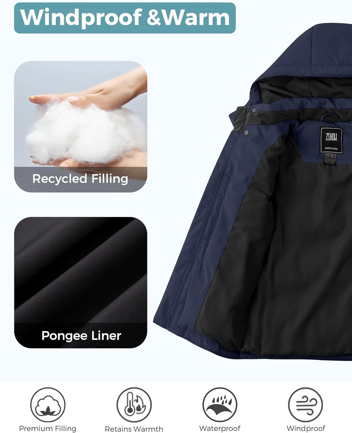 ZSHOW Boys' Winter Coat Waterproof Warm Quilted Puffer Jacket with Removable Hood